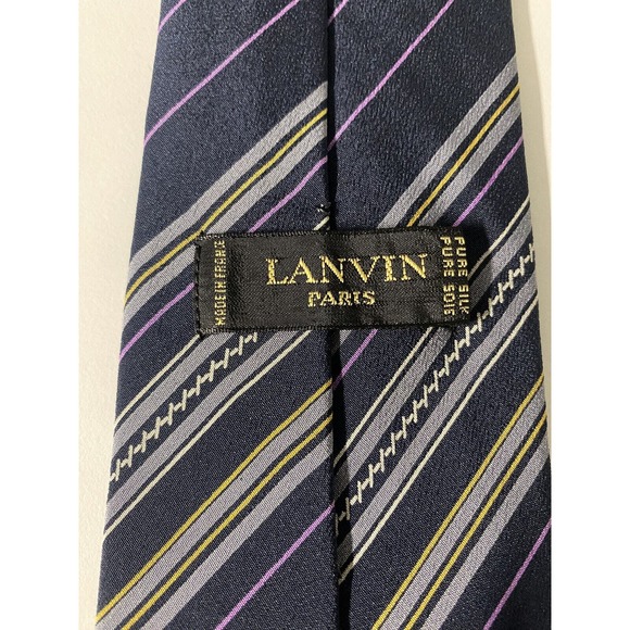 Vintage Lanvin Tie Navy Purple Striped Blue 100% Silk Necktie 3.25" W 55… - Picture 6 of 8